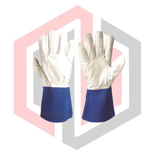 Guantes de Seguridad de Cuero Blanco para Bomberos, Puño Azul, Retardantes de Llama, para Soldadura TIG/MIG/Manual, Transpirables, Flexibles, con Puño de Punto - Product Image 1