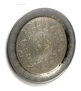 Assiette décorative murale suspendue en métal de fer décoratif antique forme ronde couleur argent assiettes décoratives suspendues - Product Image 2