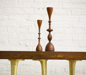 Bougeoir en bois fin de style moderne du milieu du siècle, artisanal, élégant, abstrait, tourné à la main, pour cheminée, table - Product Image 5