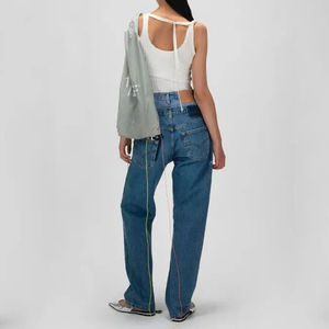 Latest Custom Double Waist <b>Jeans</b> for Men Color Washing Casual Washed Man <b>Jeans</b> Straight Leg Denim Trousers OEM Serviced - Product Image 4