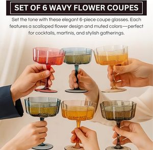 Verre à <span class=keywords><strong>vin</strong></span> vintage ondulé soufflé à la main, coloré, pour cocktail, gobelet de luxe, verrerie Mimosa, design protégé par le droit d'auteur - Product Image 3