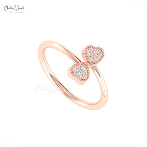 Produit personnalisé 2024 Bague double cœur en or massif 14 carats 1.50 MM Diamant blanc taille ronde Bague délicate pour revente en gros - Product Image 3