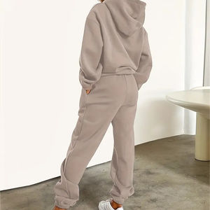 Logo femmes surdimensionné blanc sweat à capuche et pantalon ensemble haute qualité couleur unie à capuche surdimensionné Jogging survêtement ensemble pour femmes - Product Image 2