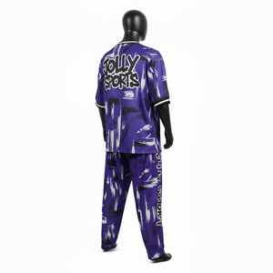 Ensemble pantalon et maillot de sport en mesh doux pour homme, 180 GSM, violet, imprimé intégral, logo personnalisé par sublimation - Product Image 5