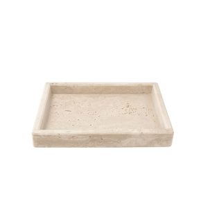 Bandeja de Mármol Travertino Hecha a Mano, Construcción de Piedra Natural, Elegante Adorno Decorativo para Encimera de Cocina - Product Image 1