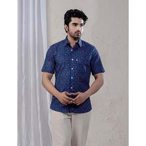 Camisa de Manga Corta para Hombre, Corte Entallado, Casual y de Esmoquin, 100% Algodón, Estampado de Puntos, Estilo Popelina, Diseño ODM - Product Image 1