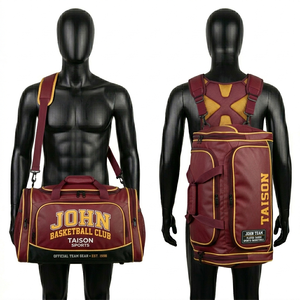 Sac de sport de basketball pour hommes en polyester GSM, tissu durable, design à panneaux bleu marine et orange, impression par sublimation personnalisée, sac de voyage et de gym - Product Image 5