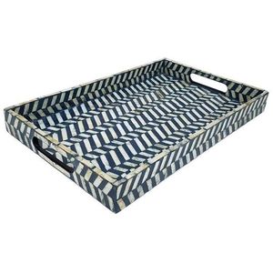 Blue Resin Inlay Classic Rectangle <b>Tray</b> Durable Handmade Construction Understated Linear Detailing for Upscale Dining - Product Image 1