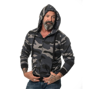 Sudaderas con capucha y cremallera con estampado de camuflaje de diseño personalizado, abrigo de invierno ajustado de manga larga con patrón sólido, sudaderas con capucha para hombre - Product Image 4