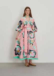 Robe ethnique à imprimé floral col en V ceintures à manches longues décontracté été ODM respirant tissé naturel brodé robe longue ukrainienne - Product Image 4