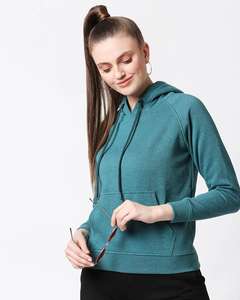 Sudadera con Capucha de Felpa Verde Azulado para Mujer, Suave y Cálida, Manga Larga, Bolsillo Tipo Canguro en la Parte Delantera, Opción de Logotipo Personalizado, Ropa Informal Cómoda para Otoño - Product Image 1