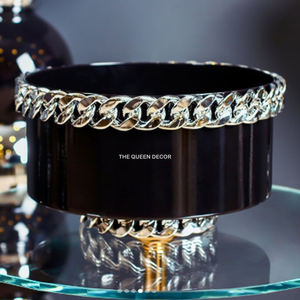 Vente flash : Bol à fruits en métal avec support floral noir argenté, bol rond pour la maison - Product Image 1