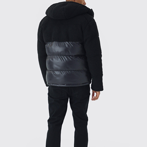 Hot Sale Men's Winter Jacket Coat Custom Logo Black <b>Mixed</b> <b>Fabric</b> Puffer with Hood Sherpa Fleece Quilted Panels Canvas Material - Product Image 3