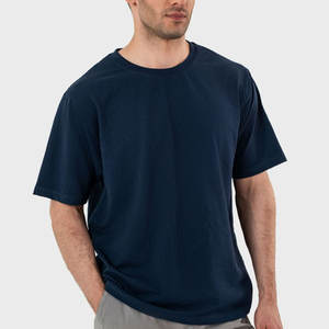 T-shirt pour homme en coton 100% de couleur bleu foncé, col rond, design basique, surdimensionné, respirant, tissu doux pour l'été - Product Image 2