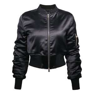 Veste coupe-vent en satin pour femmes, cropped top personnalisable de printemps, vestes de moto courtes pour femmes, vente en gros - Product Image 1