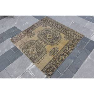 Classic Brown Beige Wool <b>Rug</b> 3.9 X 3.9 ft Turkish Style Patchwork Rectangle Latex Backed for Living Room Bedside Teen's <b>Space</b> - Product Image 2
