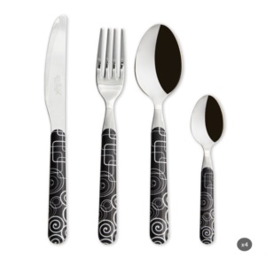 Durable Stainless Steel Set 16pcs Flatware Mirror Polish Modern Elegant Design Decorative Shiny PP Handle Magic Black by Excelsa - Product Image 1