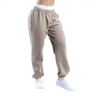 Women's Blue Fleece <b>Harem</b> Pants Mid Waist Elastic Drawstring Loose Fit Full Length Solid Color Casual 320g Pockets Winter - Product Image 3