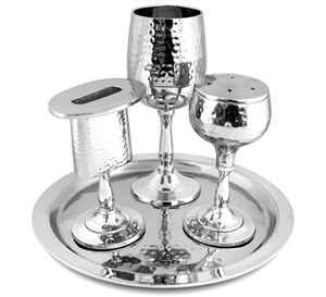 Nouvel arrivage de gobelet en métal à plaque de nickel martelé Bougeoir de quatre pièces Boîte à épices Ensemble d'accessoires pour boissons du fournisseur juif - Product Image 4