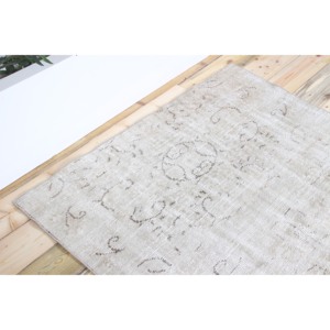 Alfombra Turca de 4.2x4.9 pies, Alfombra Verde con Diseño Floral de Lana - Product Image 5