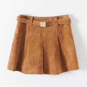 Nouveau design été taille haute Mini jupe plissée en daim pour femmes avec ceinture en cuir de mouton en métal Style Streetwear - Product Image 2
