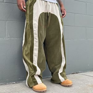 Pantalones de Pana con Rayas Arqueadas para Hombre, Estilo Urbano, Pierna Ancha, Estilo Informal, Holgados, con Parches - Product Image 3