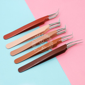 Hot Selling Fiber Tip Eyelash Extension Tweezer Curved Classic Volume Straight Isolation Non Slip Stainless Steel <b>Tool</b> - Product Image 1
