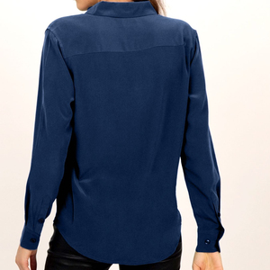 Vente directe d'usine, chemisiers et hauts pour femmes en satin de charmeuse soyeux, couleur unie, bouton respirant, simple - Product Image 6