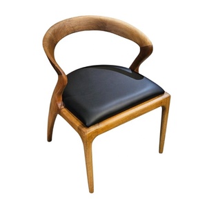 Chaise de café en teck minimaliste, mobilier de café et table basse au design moderne avec coussins en mousse souple et tissu doux - Product Image 1