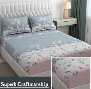 Ensemble de draps de lit 3 pièces en coton de qualité élégante Impression florale solide Style classique Confortable et idéal pour les cadeaux - Product Image 4