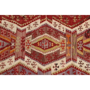 Tapis turc 4,1 x 12,4 pieds, tapis vintage rouge à pois en laine - Product Image 5