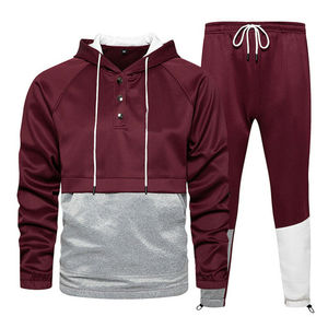 Ensemble de survêtement respirant pour homme, couleur bordeaux foncé, avec fermeture éclair, manches longues, vêtements de sport pour adultes - Product Image 4