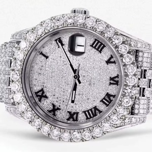 นาฬิกาประดับเพชรทำจากสเตนเลสสตีลสีเงินคุณภาพสูงพร้อมดีไซน์น้ำแข็งเต็มรูปแบบ - Product Image 1
