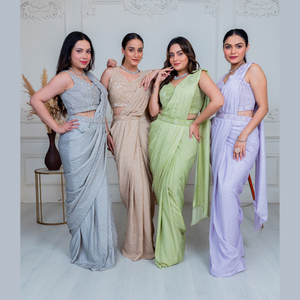 Saree pré-cousu lavande au meilleur prix en georgette légère avec beats fabriqués à la main au prix de gros d'Inde - Product Image 4