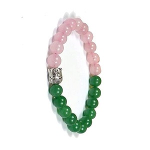 Pulsera de Cristal con Cuentas Redondas de 8mm de Aventurina Verde y Cuarzo Rosa, Amuleto de Cabeza de Buda, Piedra Preciosa, Regalo de Moda para Hombre y Mujer, Energía - Product Image 2