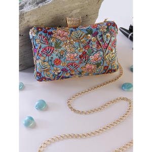 Floral Beaded Clutch Bag With Chain Strap Handmade Evening Party Purse - Product Image 1