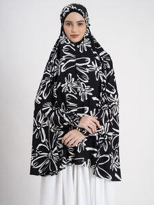 Abaya à imprimé floral de qualité supérieure pour femmes robe musulmane en tissu de coton noir et blanc à imprimé floral vêtements traditionnels musulmans - Product Image 2