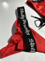 Bikini 2 Set Wanita Merah Tanpa Punggung, Logo Label Pribadi Berkualitas Tinggi, Bahan Spandex/Polyester Elastis, Tali Elastis, Bernapas