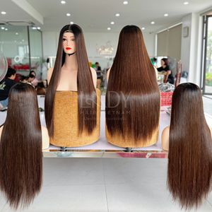 Perruques sans colle avec devant en dentelle de couleur brune droite soyeuse pour femmes noires de cheveux humains vietnamiens - Product Image 1