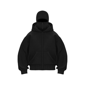 Sweat-shirt à capuche double balaclava d'hiver Y2K, doublure unie, ample, sweat-shirt pour hommes - Product Image 2