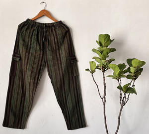Pantalon de pyjama en coton écologique taille libre pour femmes vêtements de détente respirants avec rayures Boho doux et confortable pour le printemps automne - Product Image 4