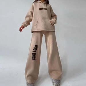 OEM Winter Heavyweight <b>Fleece</b> Cotton <b>Women</b> Casual Long Pullover Hoodie Set <b>Joggers</b> Sweat Suit Sportswear Solid Lace - Product Image 6