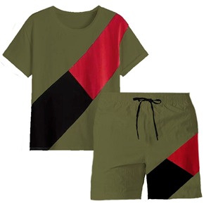 Conjuntos de verano de colores personalizados para hombre, ropa de verano de dos piezas informal de algodón con cuello redondo y logotipo - Product Image 2
