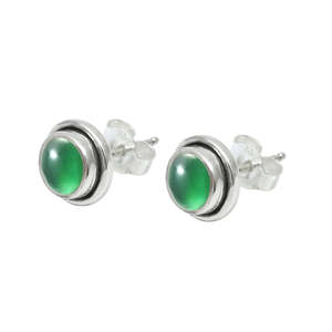 Wholesale Fashion Unisex Jewelry With Green Onyx Gemstone In Round Shape Ear <b>Studs</b> Crafted From 925 Sterling <b>Silver</b> <b>Stud</b> Earring - Product Image 1