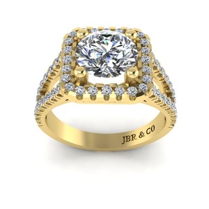 Oferta especial Anillo de Compromiso de Halo con Vástago Dividido de Plata 925 Chapado en Oro Amarillo y Diamante Redondo para Mujer a Precio Mayorista - Product Image 2