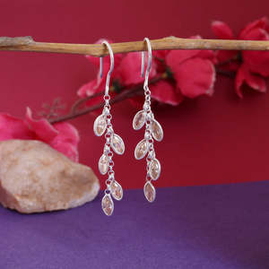 Boucles d'oreilles pendantes en argent pour femmes avec pierres précieuses en quartz brun, bijoux en cuivre en forme de croix religieuse, idée de cadeau pour une fête - Product Image 1