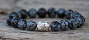 Bracelet d'intention perlé en obsidienne flocon de neige classique pour la mise à la terre équilibre de nettoyage de la paix-bijoux de cadeau d'anniversaire de mariage - Product Image 2