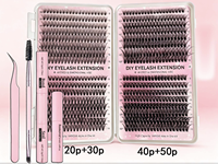 Set Bulu Mata Palsu Gaya Padat Tersegmentasi Eropa & AS 30D40D50D60D80D, Pita Plastik Hitam, 300 Rambut Sintetis
