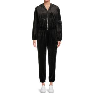 Chándal de fitness de 2 piezas de terciopelo personalizado para mujer, chándal con capucha ajustado sólido, ropa de terciopelo personalizada para damas y niñas - Product Image 1