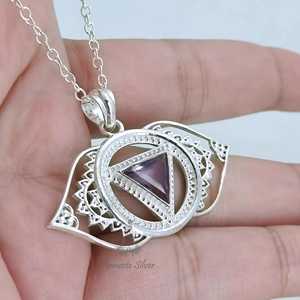 Collar de plata de ley con colgante de amatista para el chakra del tercer ojo, joyería hecha a mano - Product Image 4